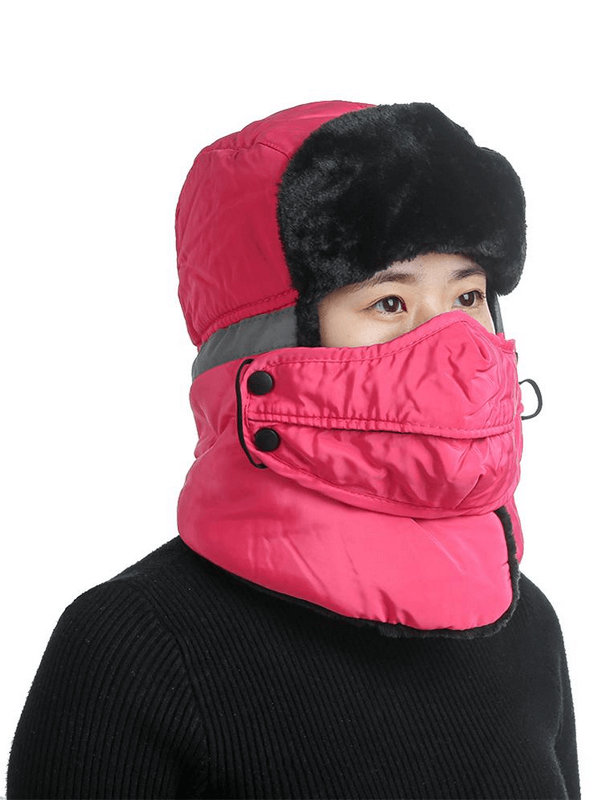 Unisex winter windproof mountain ski cap with earflaps and closed neck in pink, perfect for cold weather protection SF0953